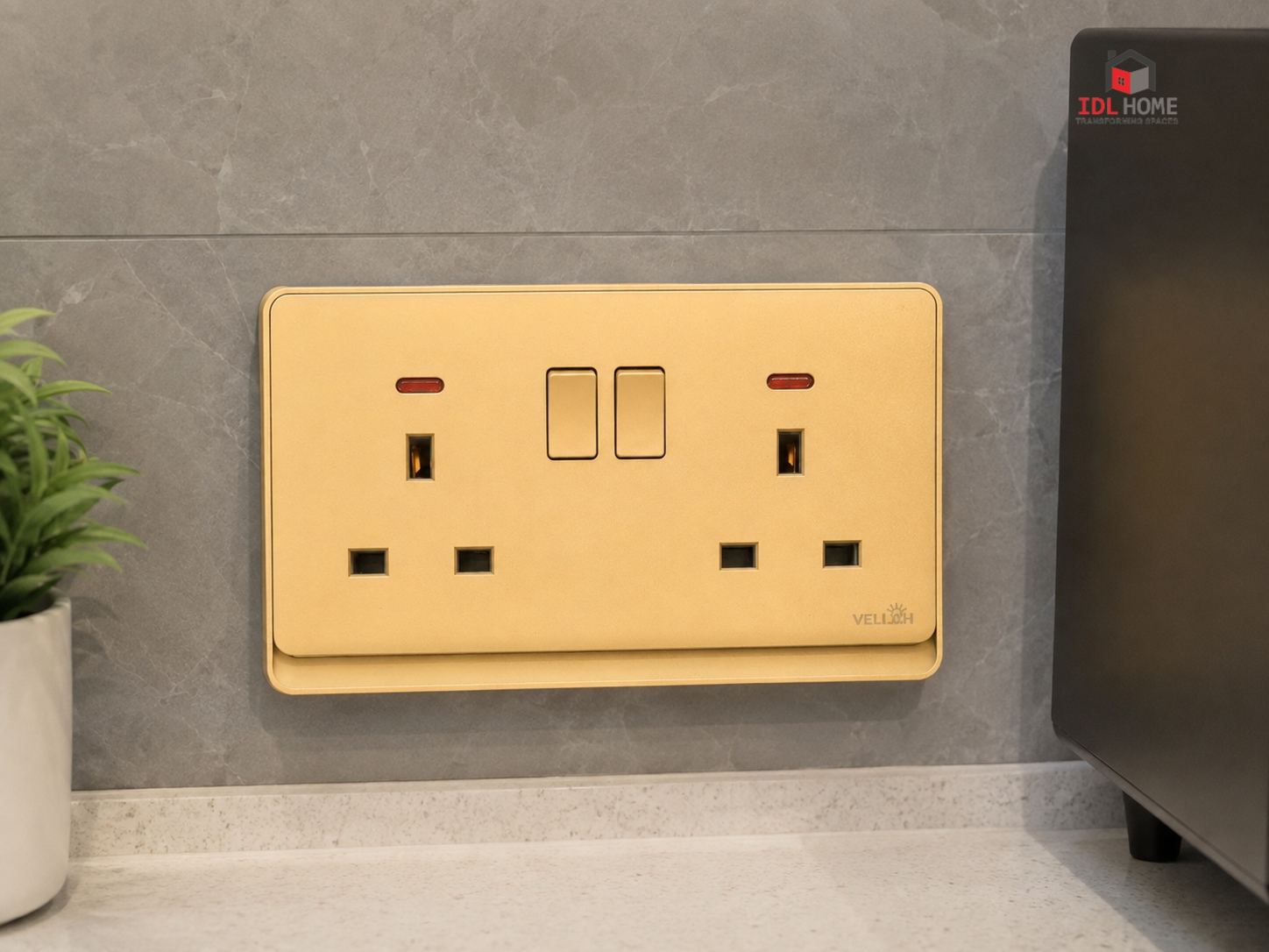 13A Double socket with Neon {In BLACK, WHITE & GOLD
