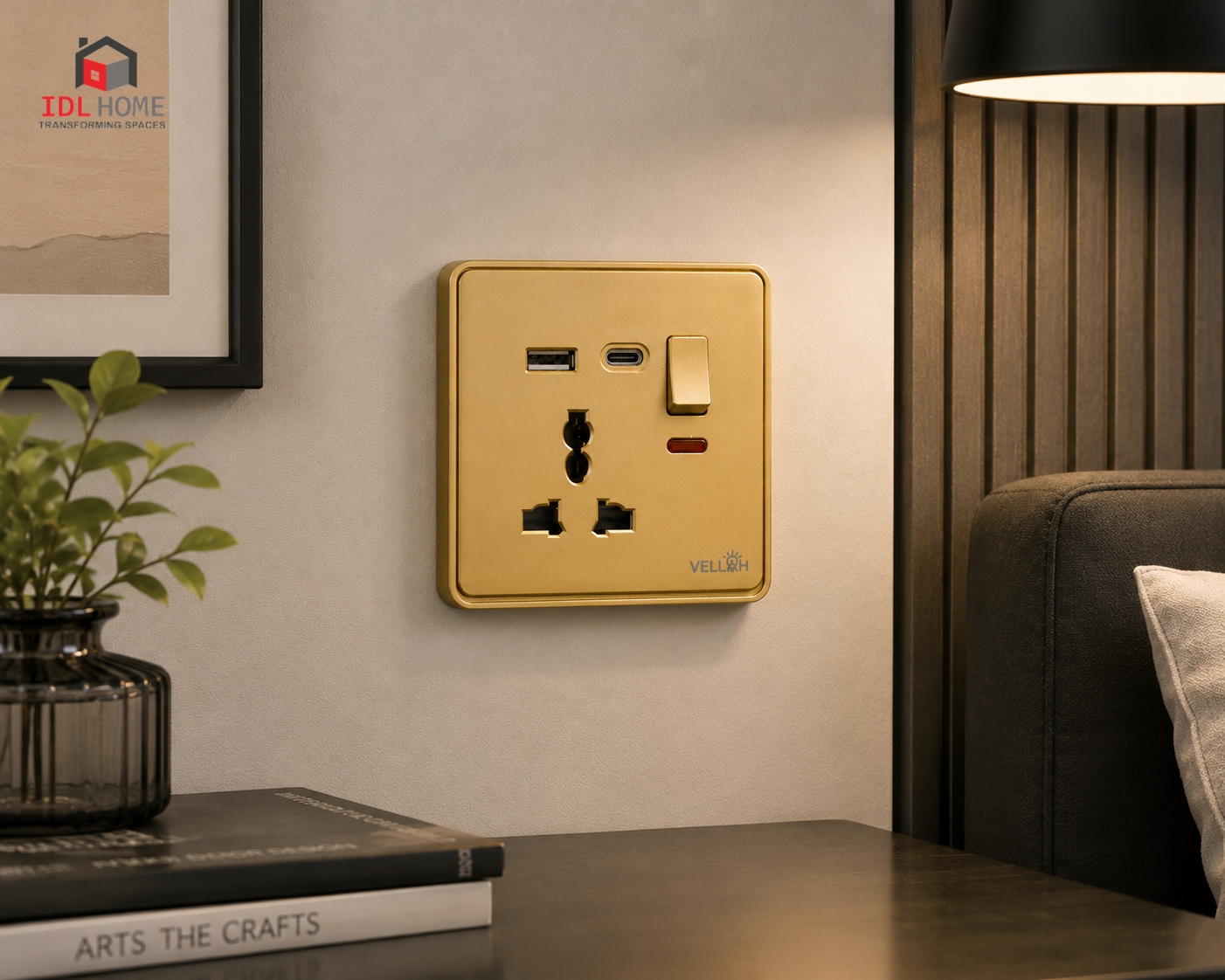 13A Single Universal with USB & Type C Socket - BLACK, GOLD & WHITE