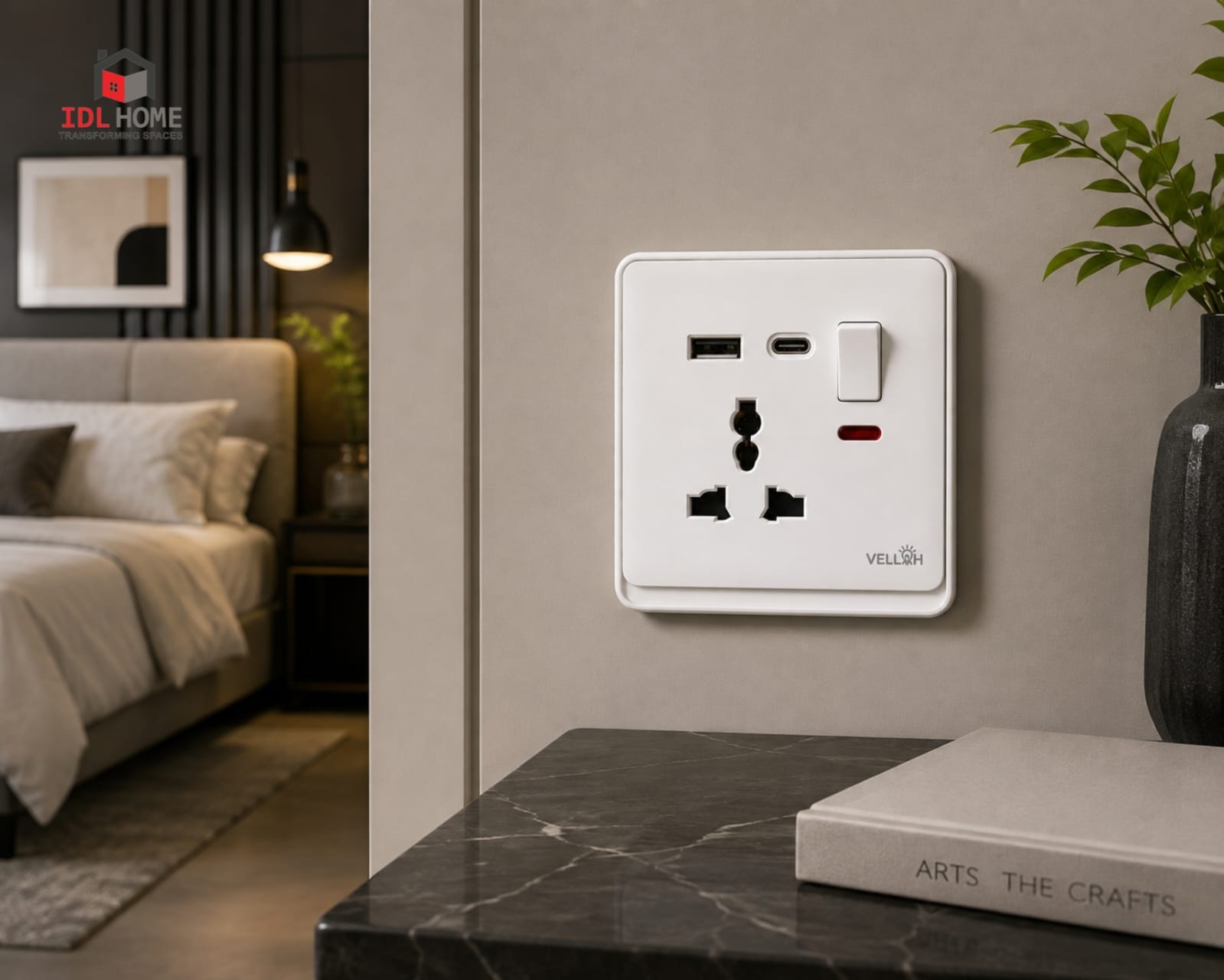 13A Single Universal with USB & Type C Socket - BLACK, GOLD & WHITE