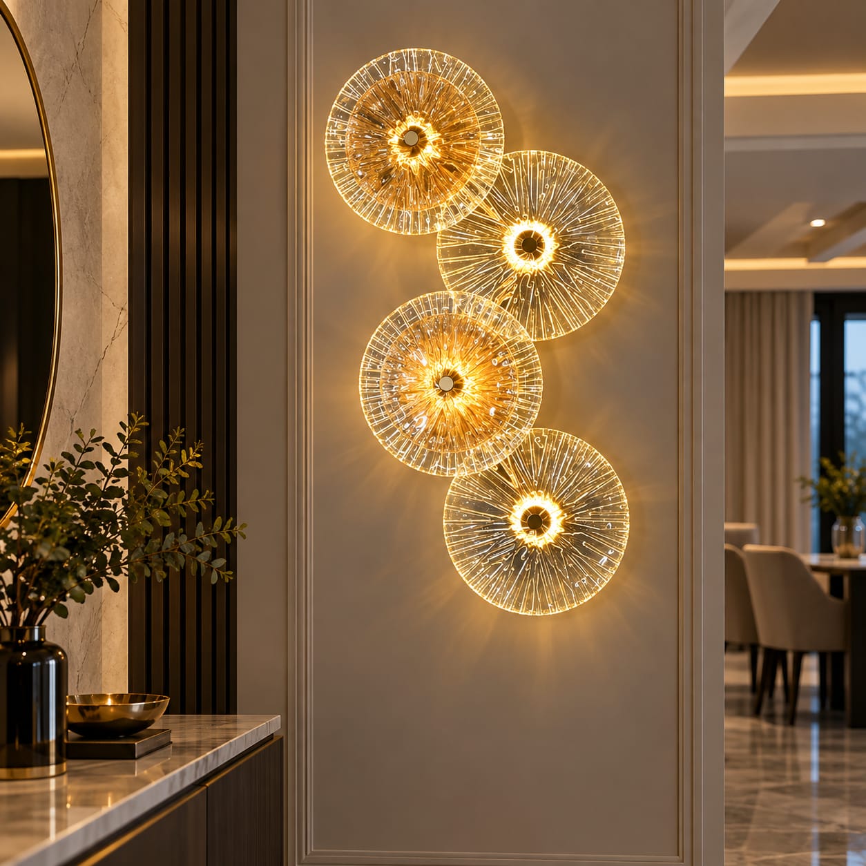 4-Light lotus leaf glass disc wall light