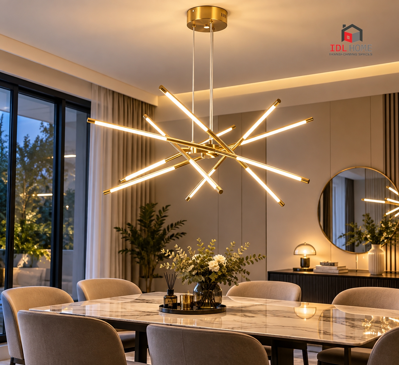 Linear sputnik stick chandelier