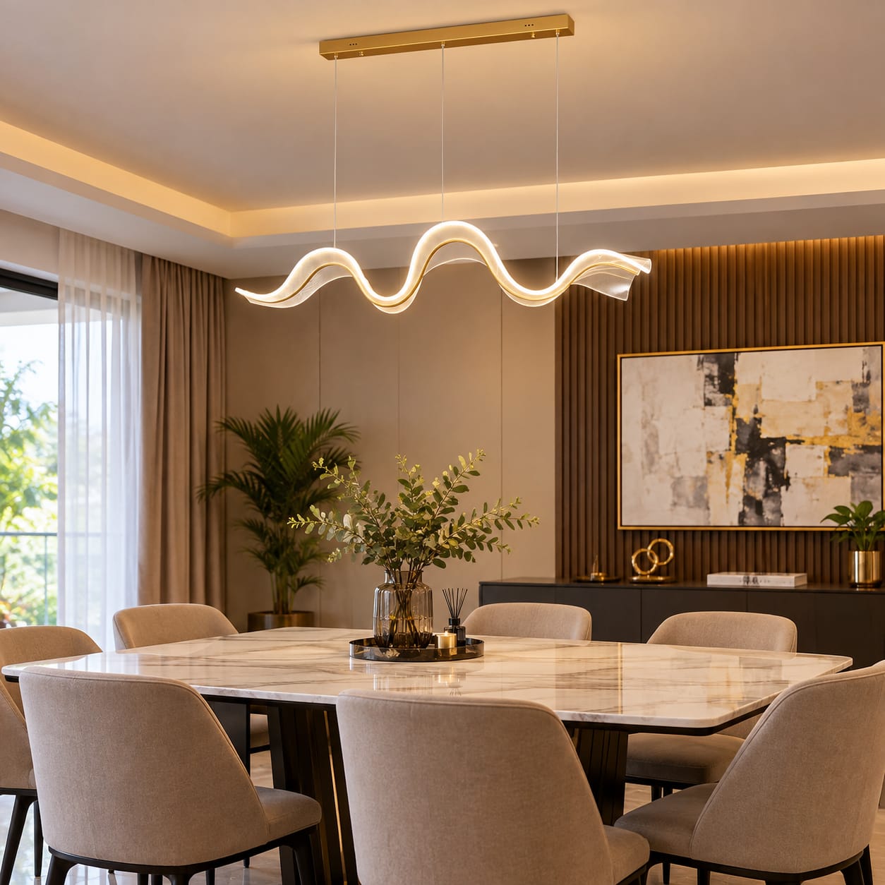 LED Wave ribbon linear chandelier